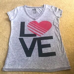 RRR LOVE Cozy Comfy v neck grey Short Sleeve Tee